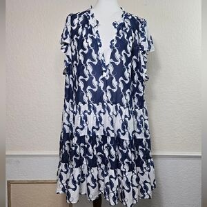 Anthropologie Navy & White Seahorse Tiered Swim Coverup, 3X